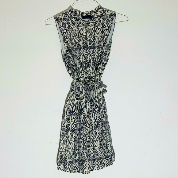 Navy and White Patterned Mini Dress - Picture 1 of 5